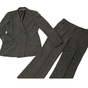 Anne Klein Suit Pin Stripe Matching Wool Blend Charcoal Pant Suit 10